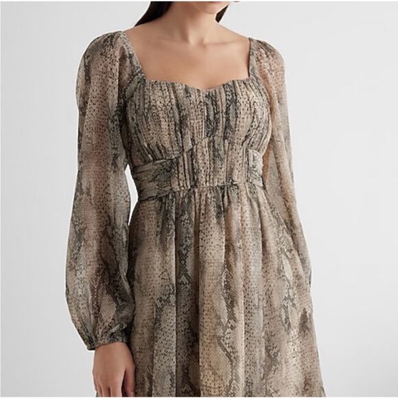 Express Snake Print Brown Long Sleeve Dress Size XS NWT - Picture 1 of 9
